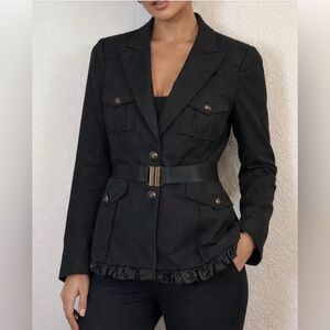 Bebe Black Long Sleeve Belted Y2K Blazer Jacket Mini Peplum Layer Look Size 4